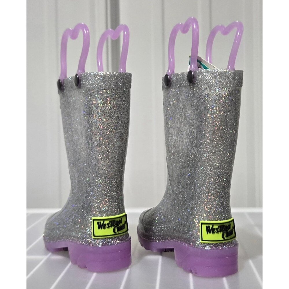 Western Chief Abby Silver Glitter & Purple Light Up Rain Boots - Little Girls' 5 - Picture 3 of 5